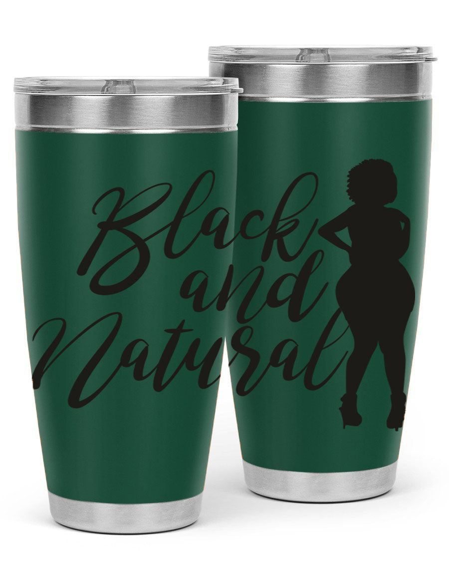 Black and natural 22# tumbler showcasing double wall vacuum insulation and stylish design.