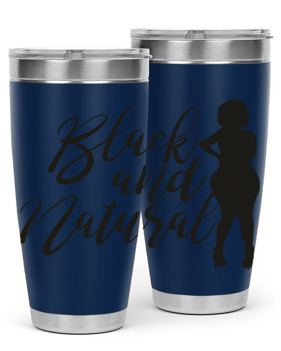 Black and natural 22# tumbler showcasing double wall vacuum insulation and stylish design.