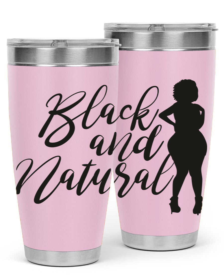 Black and natural 22# tumbler showcasing double wall vacuum insulation and stylish design.