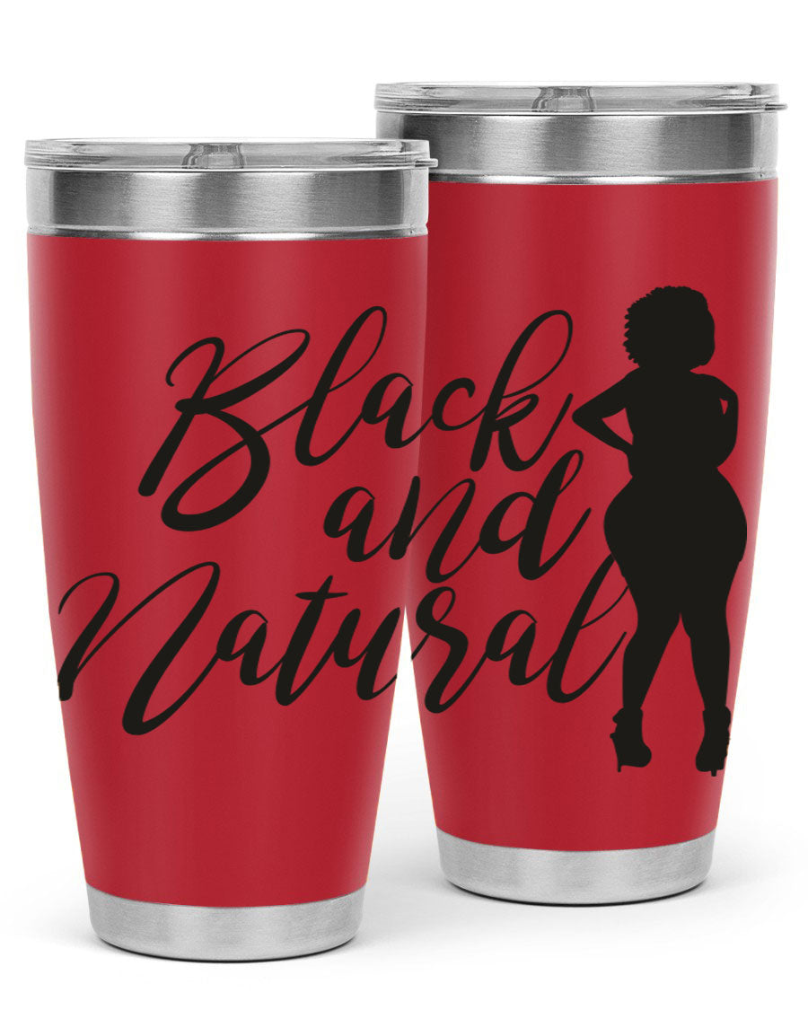 Black and natural 22# tumbler showcasing double wall vacuum insulation and stylish design.