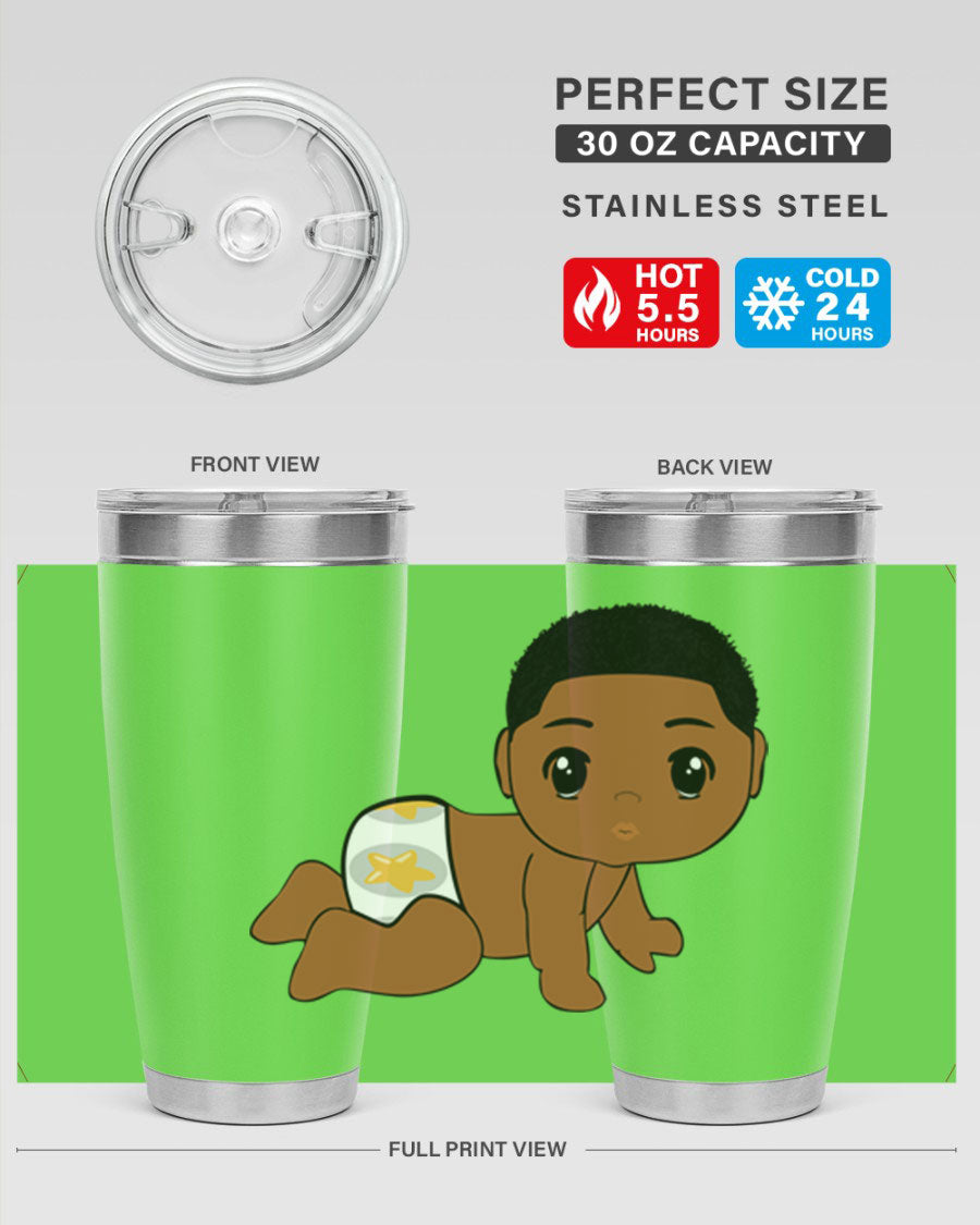 Black baby boy 3# tumbler made of stainless steel with a sleek design, featuring a drink-thru lid and copper lining.