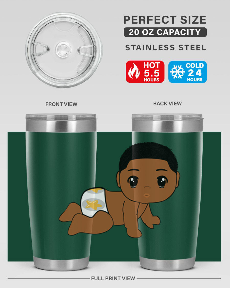 Black baby boy 3# tumbler made of stainless steel with a sleek design, featuring a drink-thru lid and copper lining.