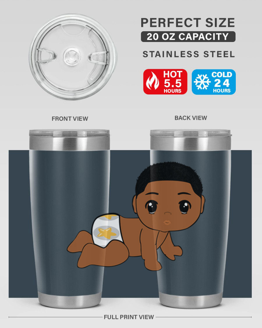 Black baby boy 3# tumbler made of stainless steel with a sleek design, featuring a drink-thru lid and copper lining.