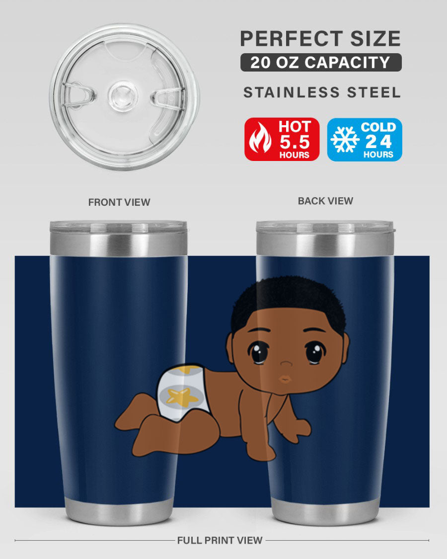 Black baby boy 3# tumbler made of stainless steel with a sleek design, featuring a drink-thru lid and copper lining.