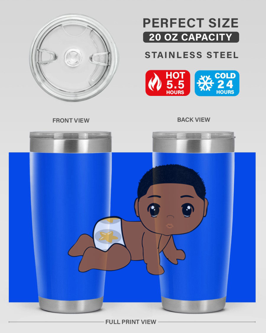 Black baby boy 3# tumbler made of stainless steel with a sleek design, featuring a drink-thru lid and copper lining.