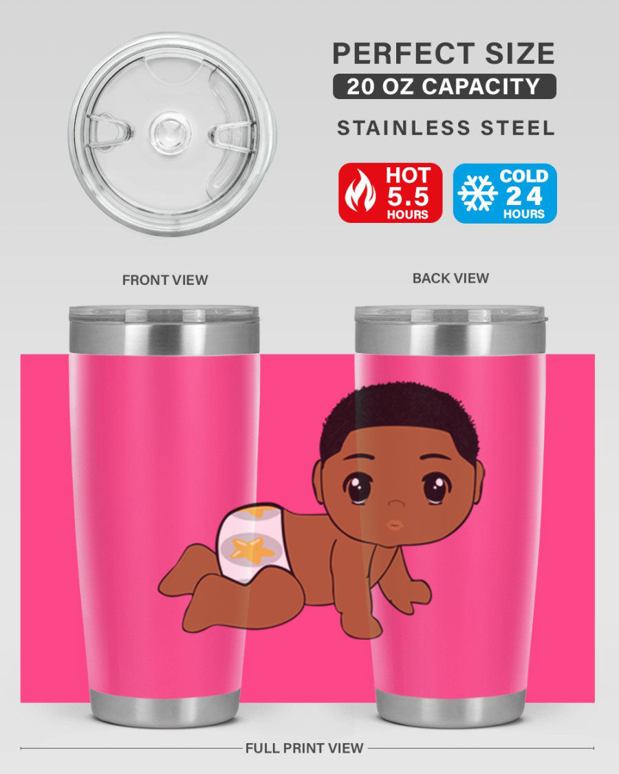 Black baby boy 3# tumbler made of stainless steel with a sleek design, featuring a drink-thru lid and copper lining.