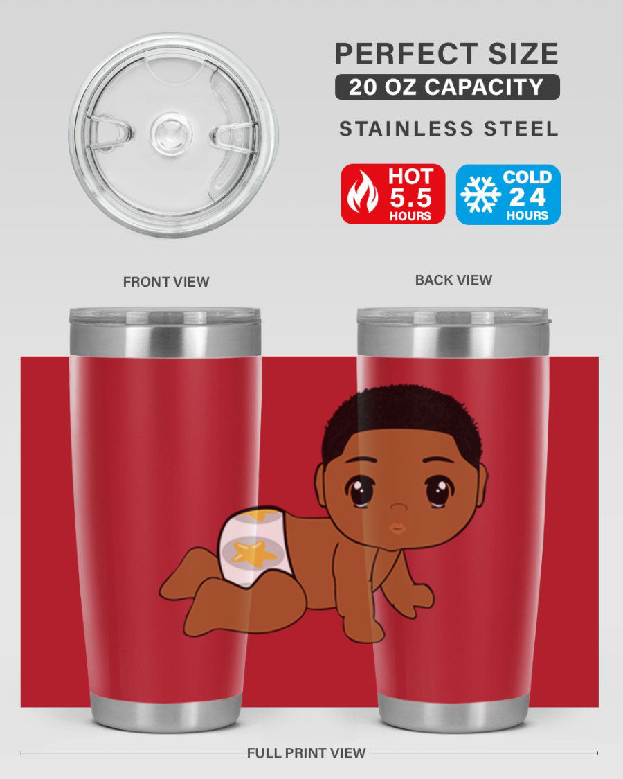 Black baby boy 3# tumbler made of stainless steel with a sleek design, featuring a drink-thru lid and copper lining.