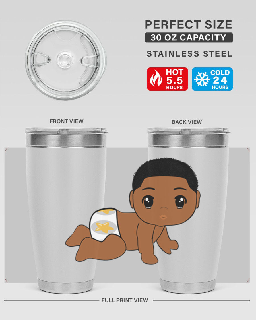 Black baby boy 3# tumbler made of stainless steel with a sleek design, featuring a drink-thru lid and copper lining.