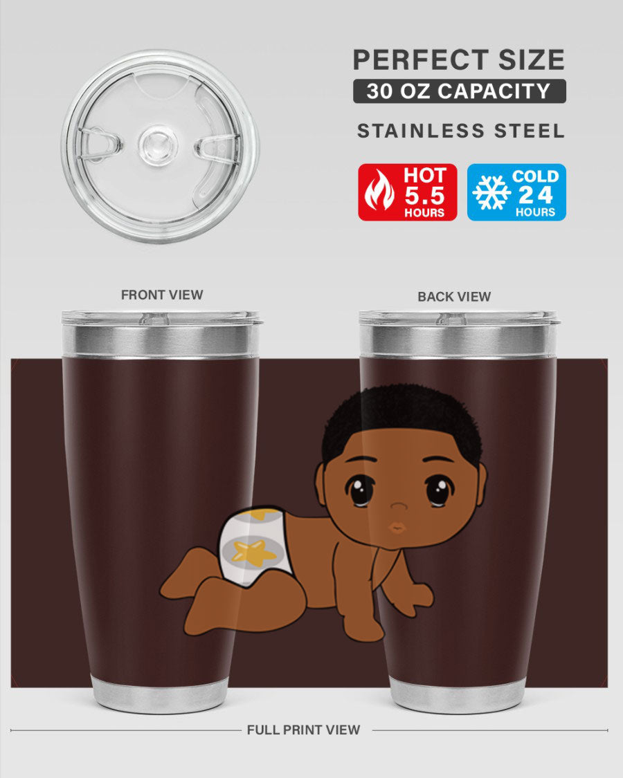 Black baby boy 3# tumbler made of stainless steel with a sleek design, featuring a drink-thru lid and copper lining.