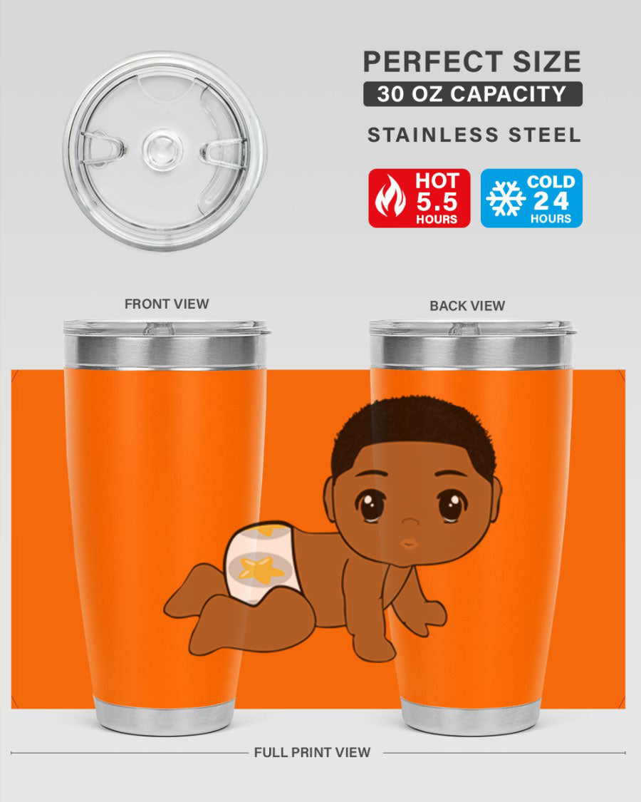 Black baby boy 3# tumbler made of stainless steel with a sleek design, featuring a drink-thru lid and copper lining.