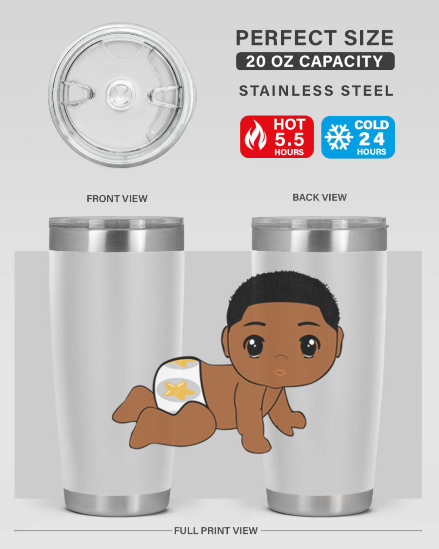 Black baby boy 3# tumbler made of stainless steel with a sleek design, featuring a drink-thru lid and copper lining.