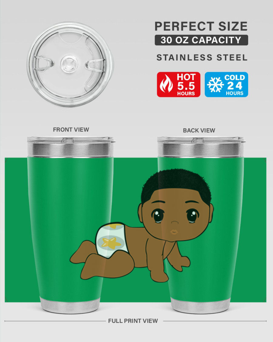 Black baby boy 3# tumbler made of stainless steel with a sleek design, featuring a drink-thru lid and copper lining.