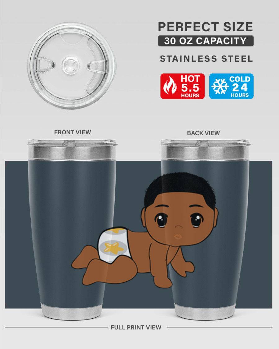 Black baby boy 3# tumbler made of stainless steel with a sleek design, featuring a drink-thru lid and copper lining.