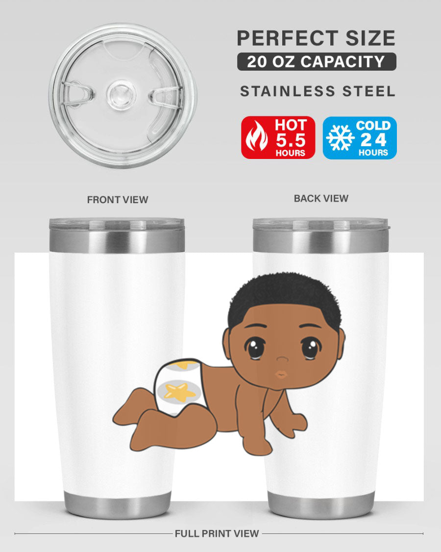 Black baby boy 3# tumbler made of stainless steel with a sleek design, featuring a drink-thru lid and copper lining.