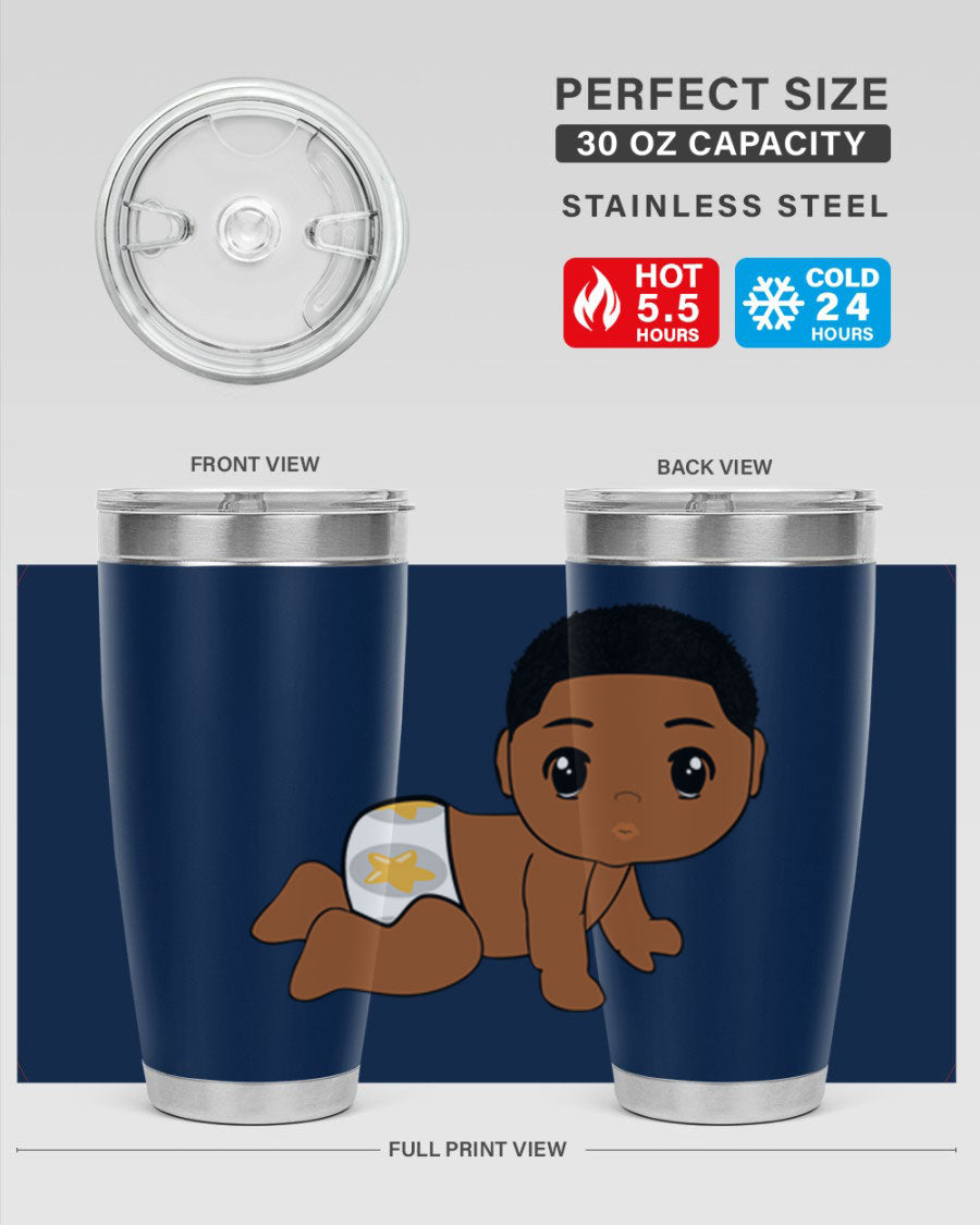 Black baby boy 3# tumbler made of stainless steel with a sleek design, featuring a drink-thru lid and copper lining.