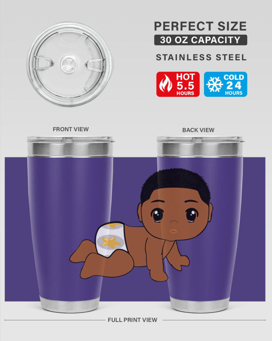 Black baby boy 3# tumbler made of stainless steel with a sleek design, featuring a drink-thru lid and copper lining.