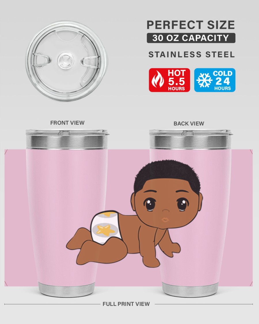 Black baby boy 3# tumbler made of stainless steel with a sleek design, featuring a drink-thru lid and copper lining.