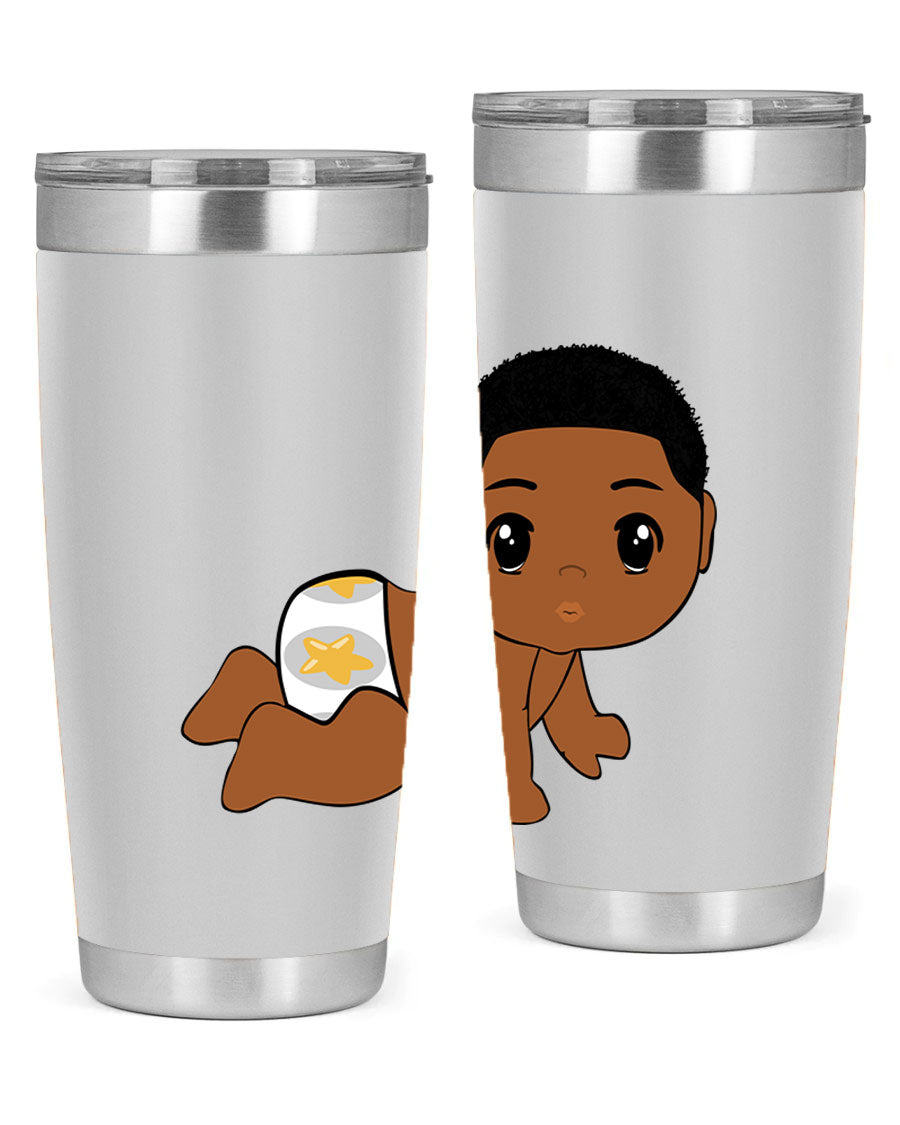 Black baby boy 3# tumbler made of stainless steel with a sleek design, featuring a drink-thru lid and copper lining.