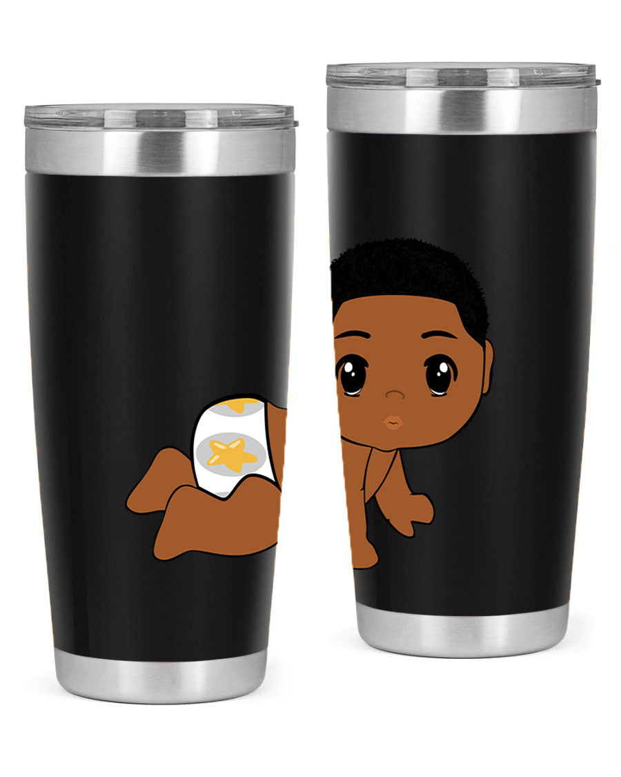 Black baby boy 3# tumbler made of stainless steel with a sleek design, featuring a drink-thru lid and copper lining.