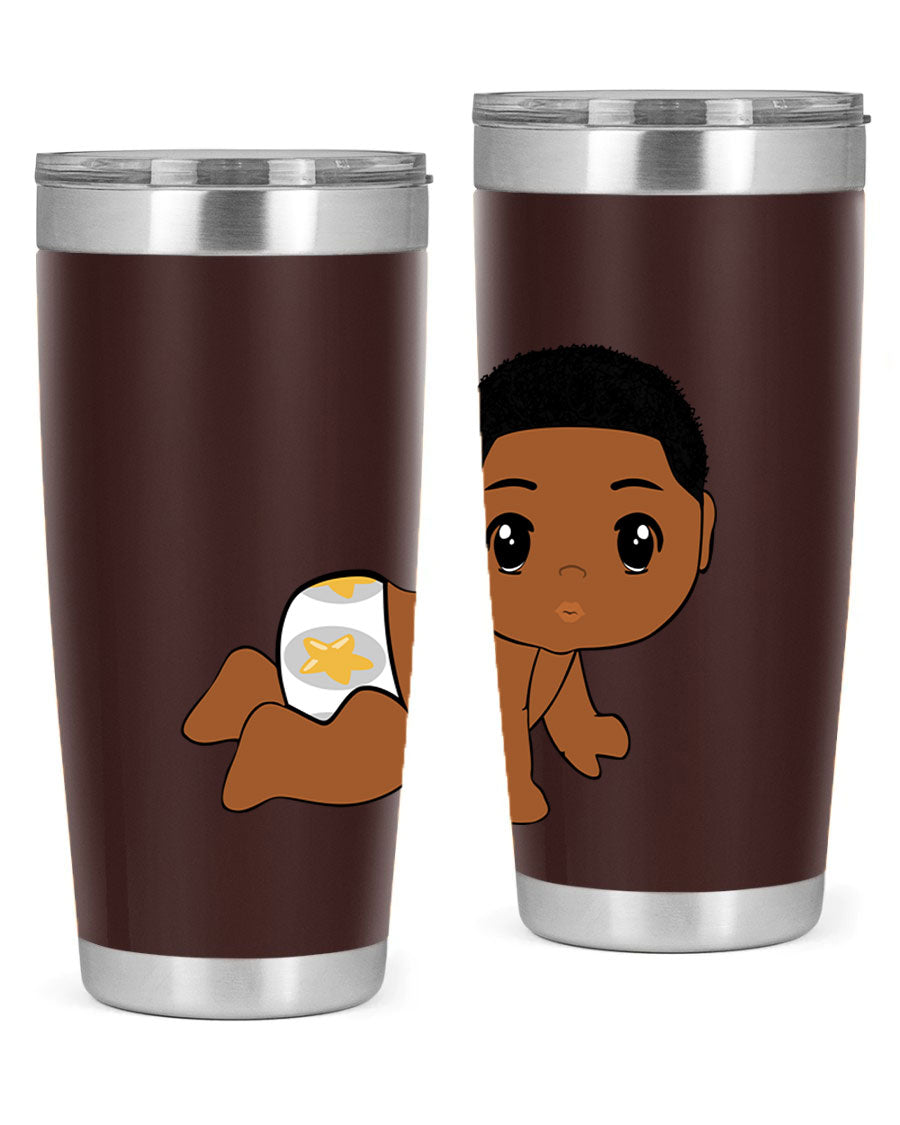 Black baby boy 3# tumbler made of stainless steel with a sleek design, featuring a drink-thru lid and copper lining.