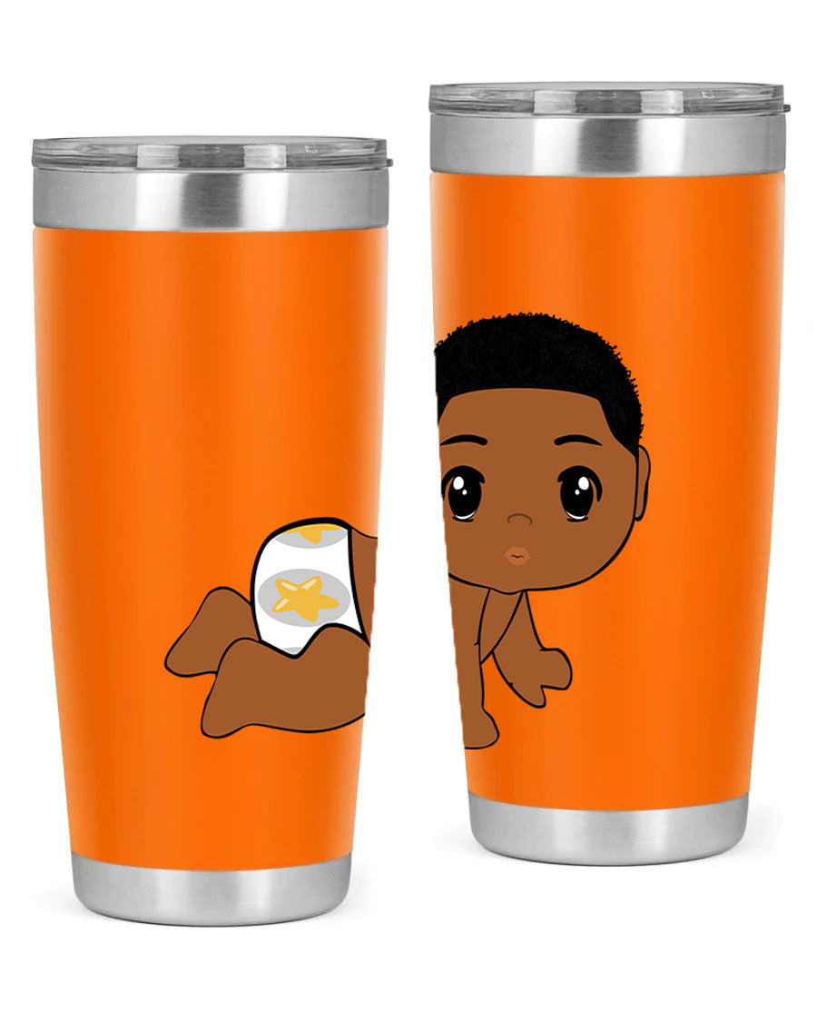 Black baby boy 3# tumbler made of stainless steel with a sleek design, featuring a drink-thru lid and copper lining.