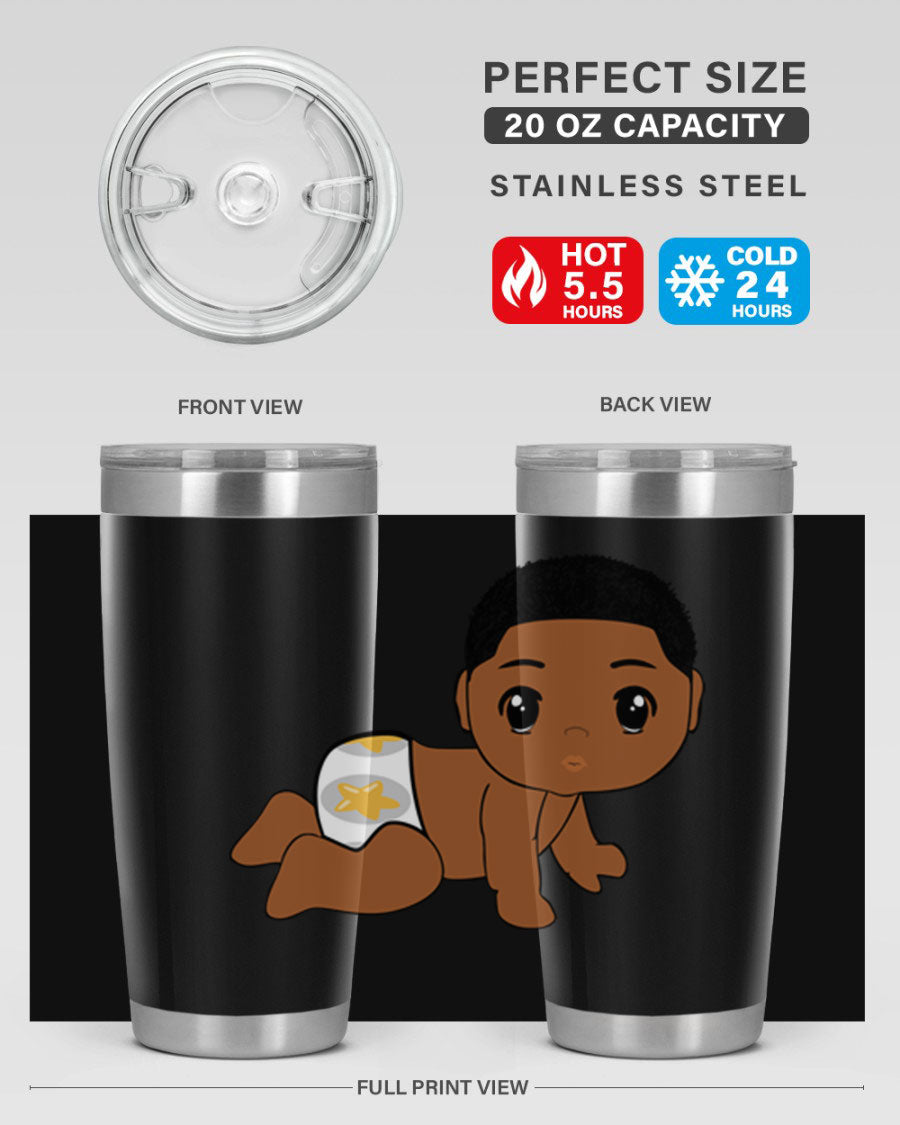 Black baby boy 3# tumbler made of stainless steel with a sleek design, featuring a drink-thru lid and copper lining.