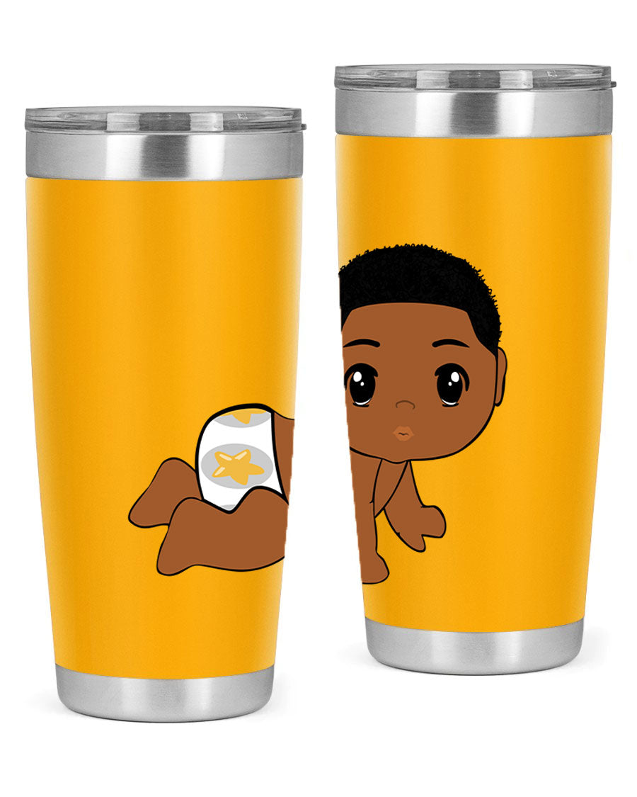 Black baby boy 3# tumbler made of stainless steel with a sleek design, featuring a drink-thru lid and copper lining.