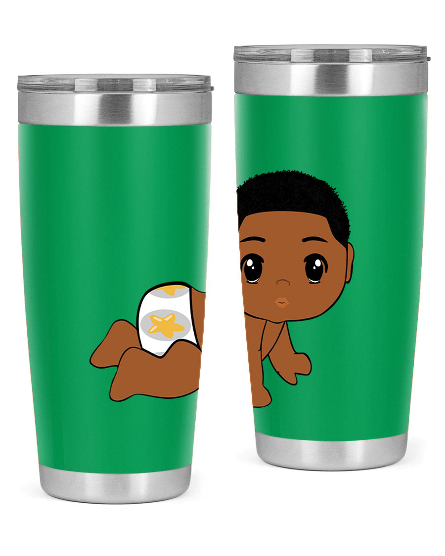 Black baby boy 3# tumbler made of stainless steel with a sleek design, featuring a drink-thru lid and copper lining.