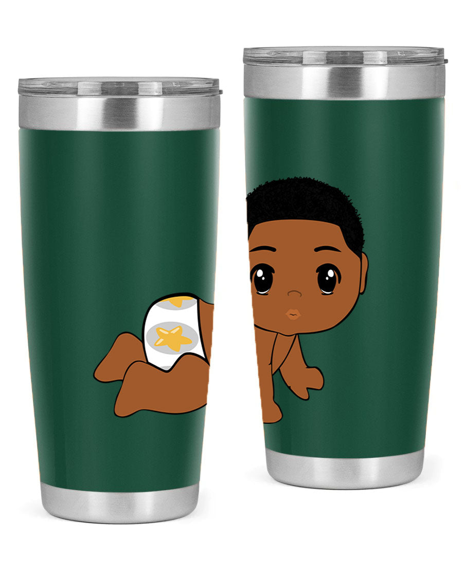 Black baby boy 3# tumbler made of stainless steel with a sleek design, featuring a drink-thru lid and copper lining.