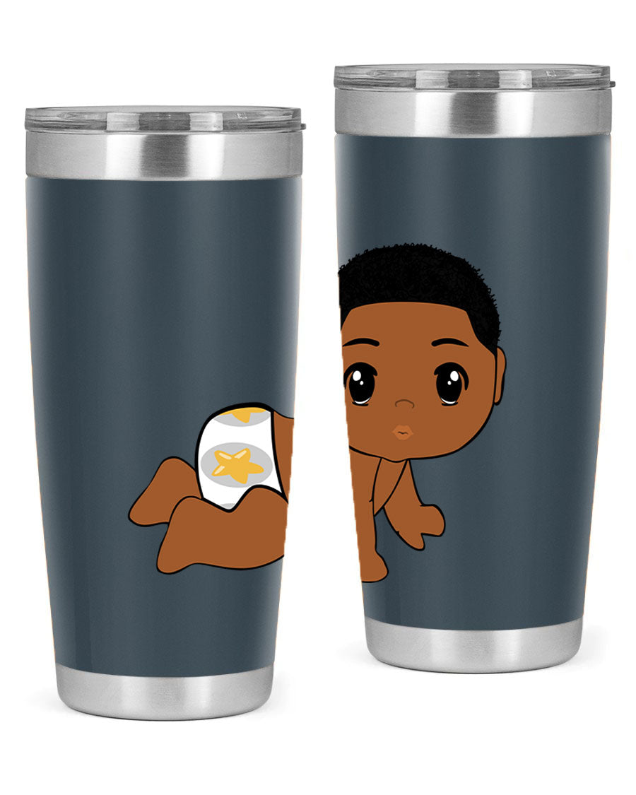 Black baby boy 3# tumbler made of stainless steel with a sleek design, featuring a drink-thru lid and copper lining.