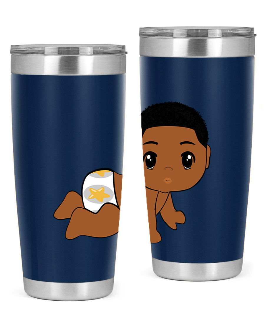 Black baby boy 3# tumbler made of stainless steel with a sleek design, featuring a drink-thru lid and copper lining.