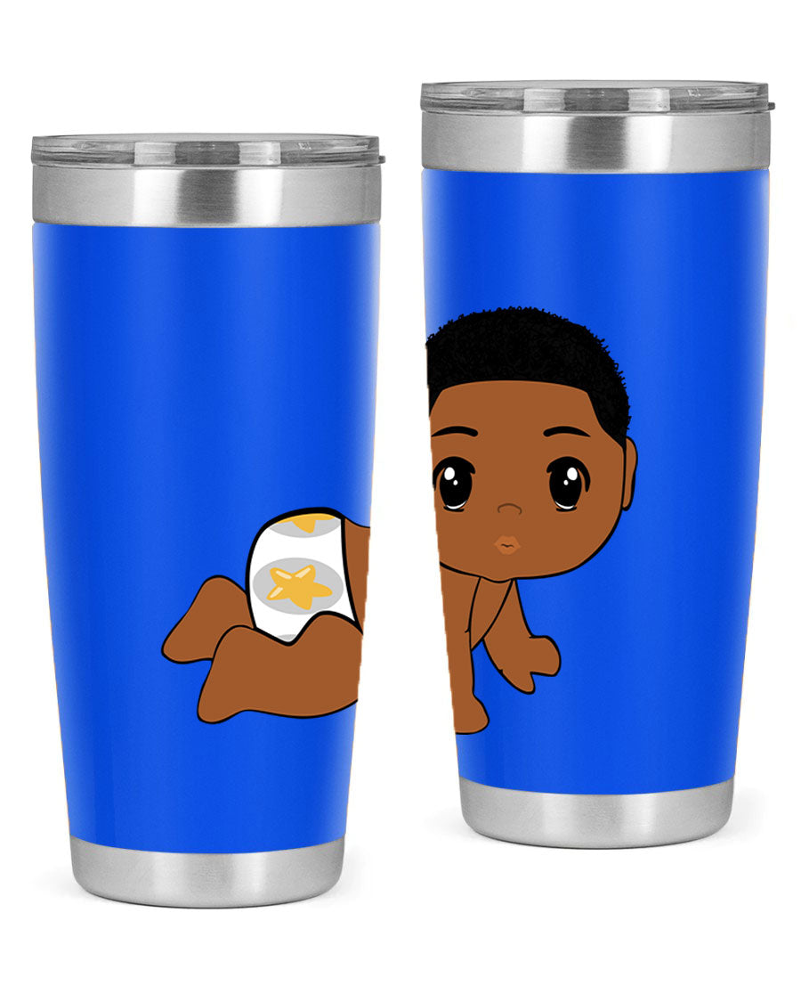 Black baby boy 3# tumbler made of stainless steel with a sleek design, featuring a drink-thru lid and copper lining.