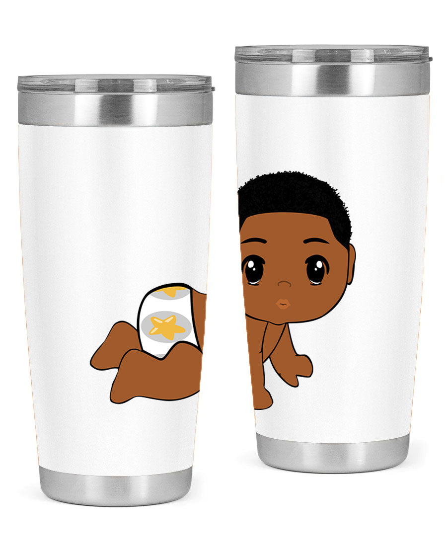 Black baby boy 3# tumbler made of stainless steel with a sleek design, featuring a drink-thru lid and copper lining.