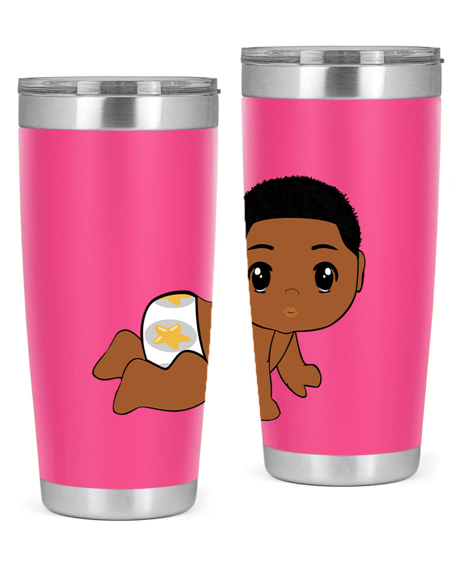 Black baby boy 3# tumbler made of stainless steel with a sleek design, featuring a drink-thru lid and copper lining.