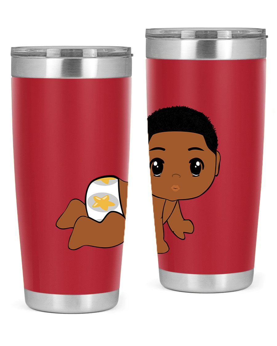 Black baby boy 3# tumbler made of stainless steel with a sleek design, featuring a drink-thru lid and copper lining.