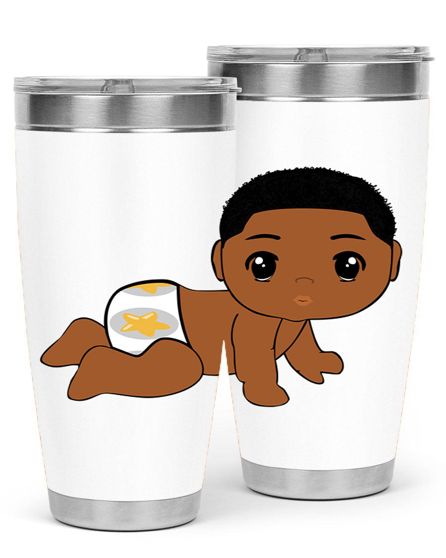 Black baby boy 3# tumbler made of stainless steel with a sleek design, featuring a drink-thru lid and copper lining.