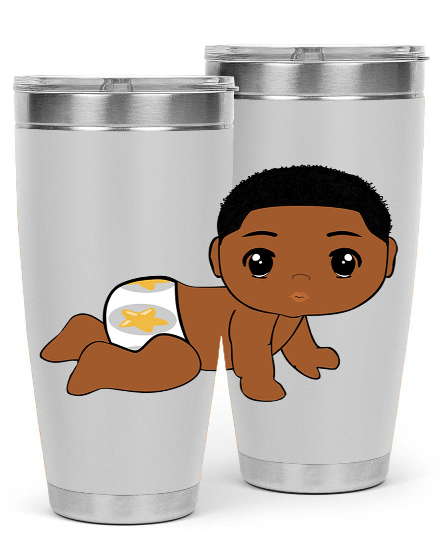 Black baby boy 3# tumbler made of stainless steel with a sleek design, featuring a drink-thru lid and copper lining.