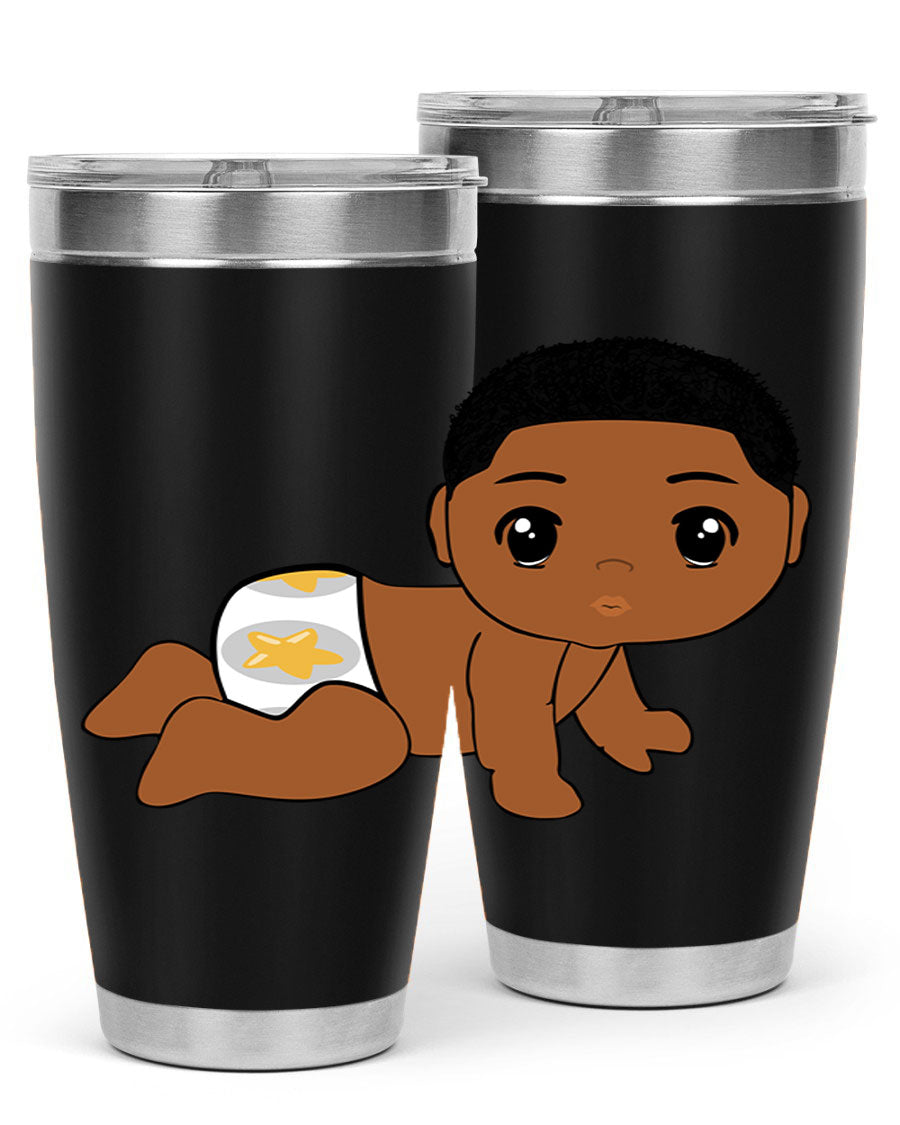 Black baby boy 3# tumbler made of stainless steel with a sleek design, featuring a drink-thru lid and copper lining.