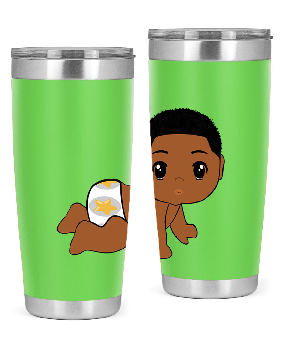 Black baby boy 3# tumbler made of stainless steel with a sleek design, featuring a drink-thru lid and copper lining.