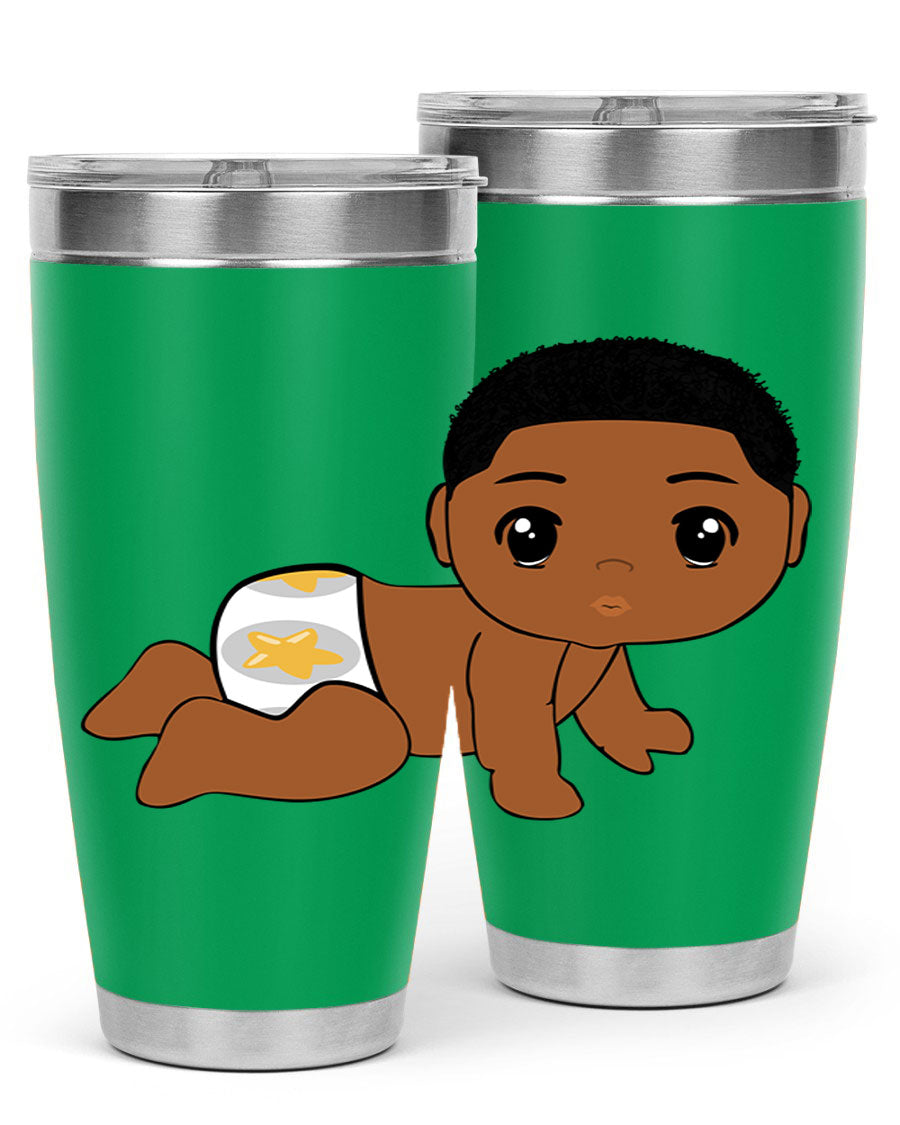 Black baby boy 3# tumbler made of stainless steel with a sleek design, featuring a drink-thru lid and copper lining.