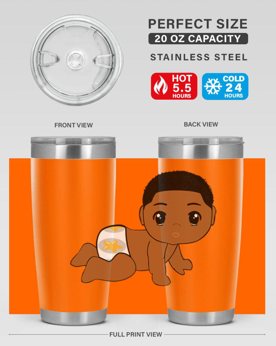 Black baby boy 3# tumbler made of stainless steel with a sleek design, featuring a drink-thru lid and copper lining.