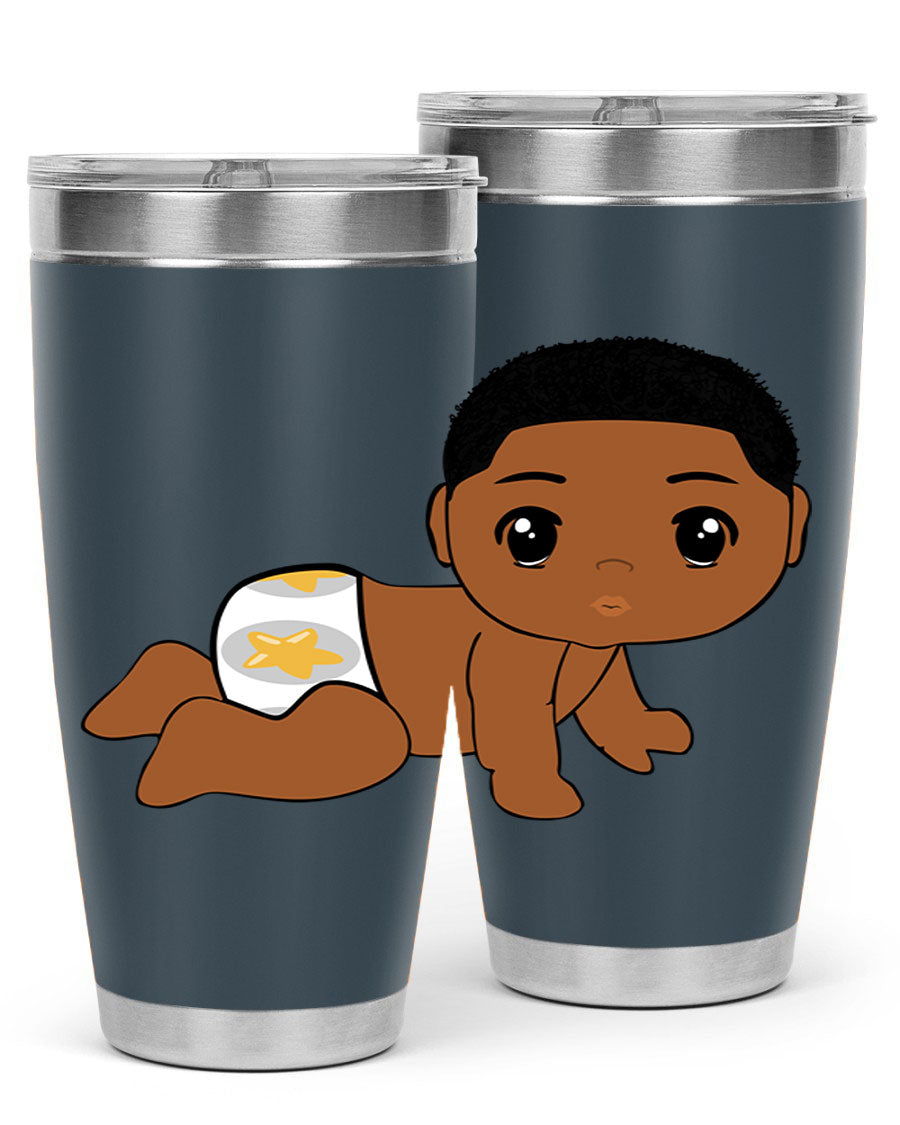 Black baby boy 3# tumbler made of stainless steel with a sleek design, featuring a drink-thru lid and copper lining.