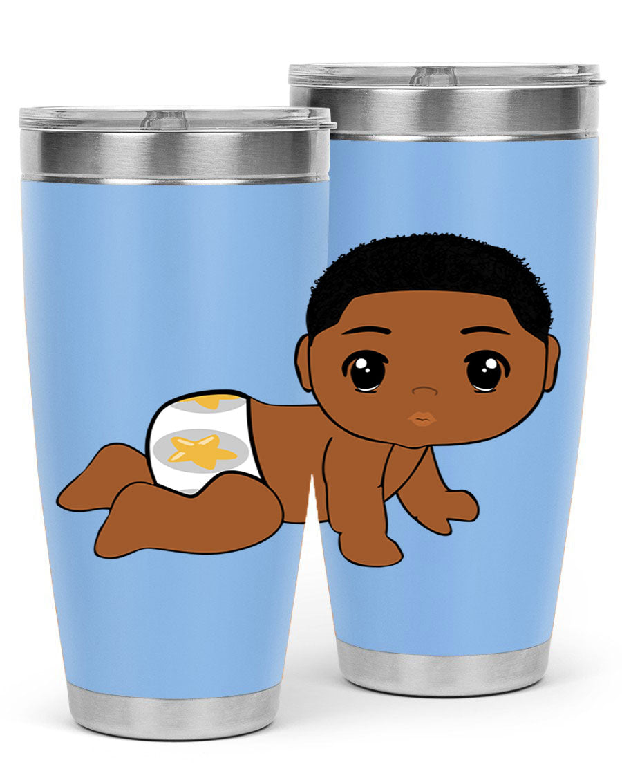 Black baby boy 3# tumbler made of stainless steel with a sleek design, featuring a drink-thru lid and copper lining.