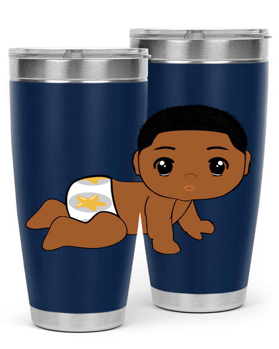 Black baby boy 3# tumbler made of stainless steel with a sleek design, featuring a drink-thru lid and copper lining.