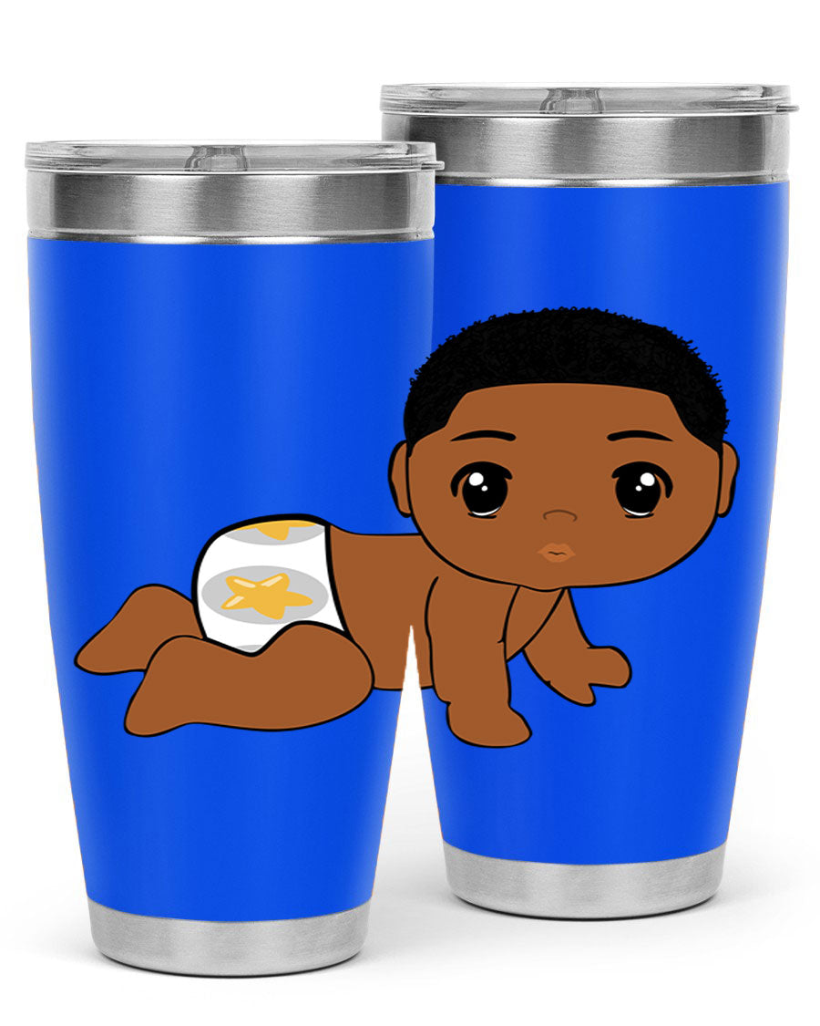 Black baby boy 3# tumbler made of stainless steel with a sleek design, featuring a drink-thru lid and copper lining.