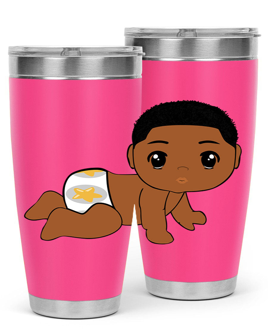 Black baby boy 3# tumbler made of stainless steel with a sleek design, featuring a drink-thru lid and copper lining.