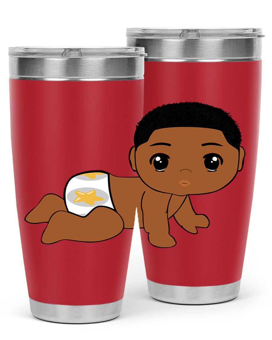 Black baby boy 3# tumbler made of stainless steel with a sleek design, featuring a drink-thru lid and copper lining.