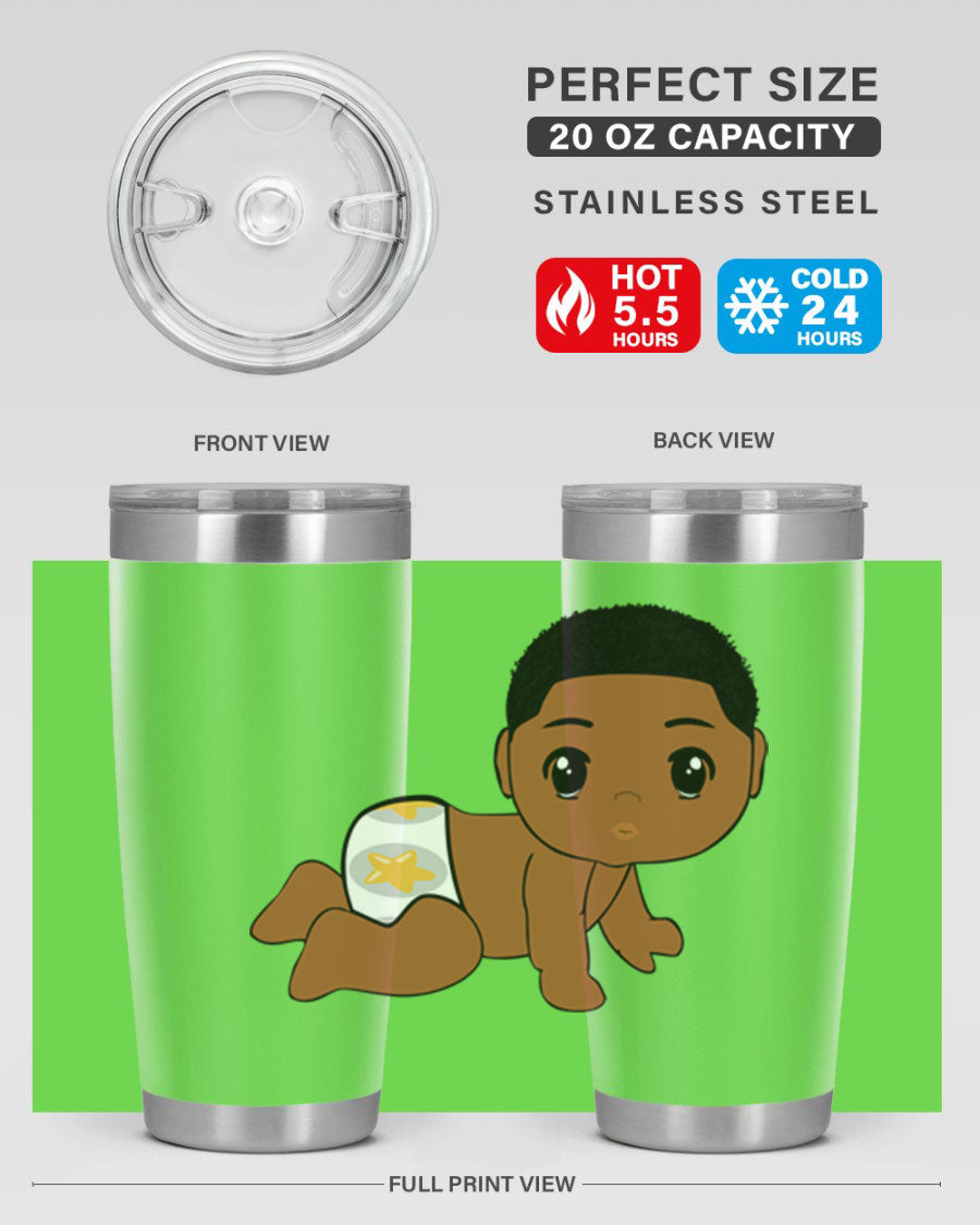 Black baby boy 3# tumbler made of stainless steel with a sleek design, featuring a drink-thru lid and copper lining.