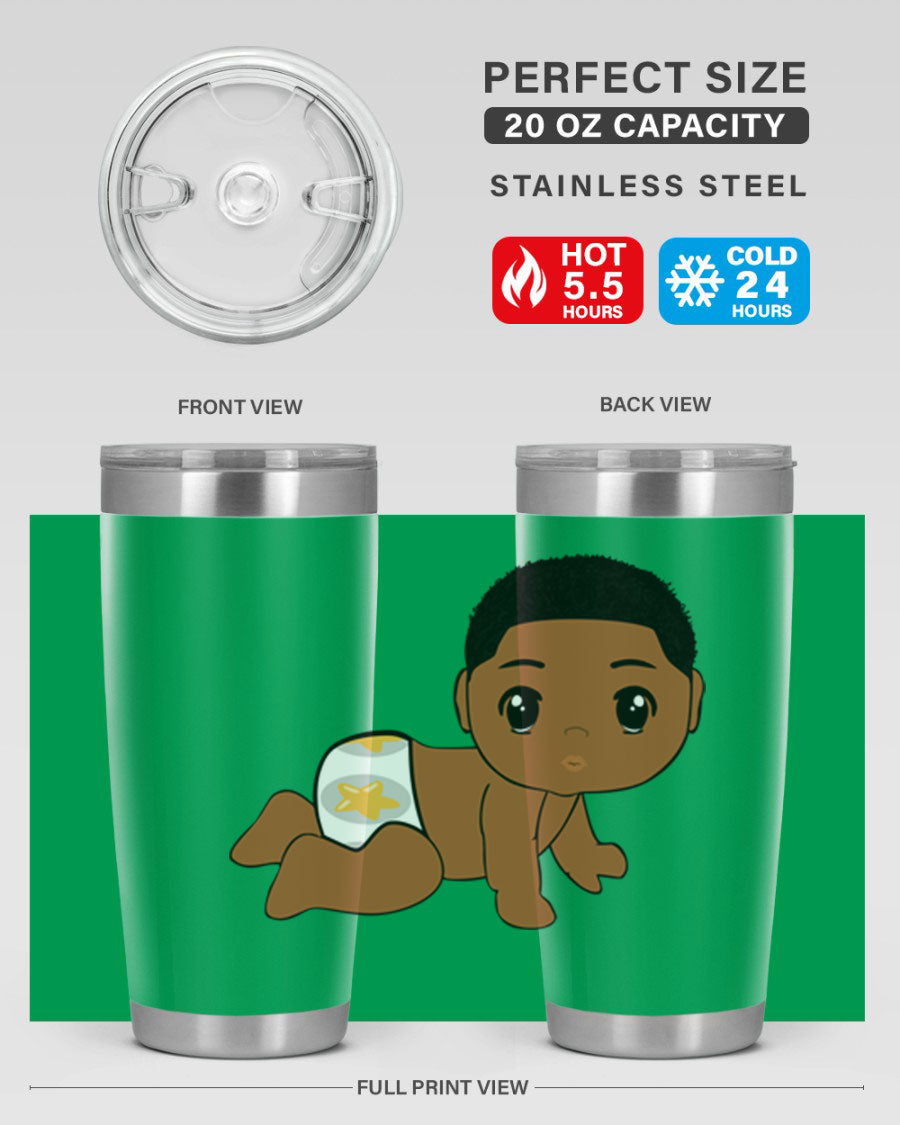 Black baby boy 3# tumbler made of stainless steel with a sleek design, featuring a drink-thru lid and copper lining.