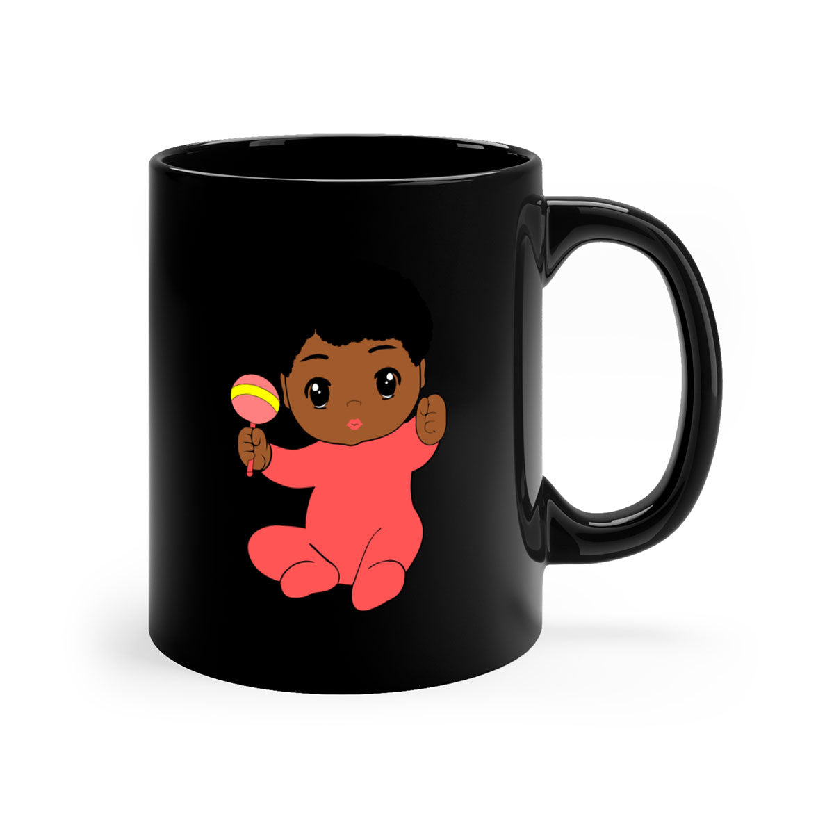 Black baby boy 4# Mug with colorful handle and glossy finish, available in multiple colors and sizes.